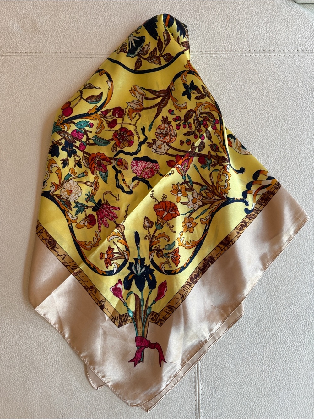 Vintage Yellow Floral Scarf - Vibrant Botanical Print